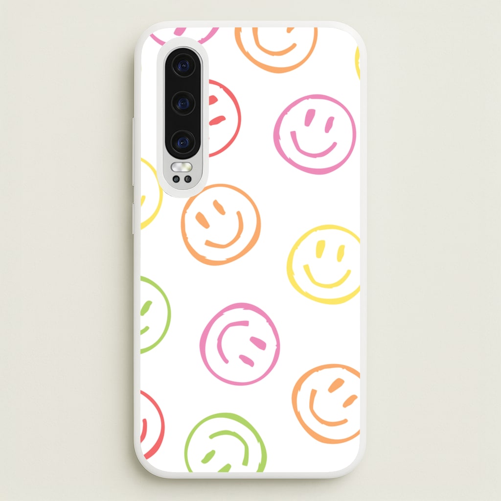 Colourful Sketched Smileys Pattern  - Summer Phone Case for Huawei P30