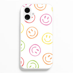 Colourful Sketched Smileys Pattern  - Summer Phone Case for iPhone 16 Plus