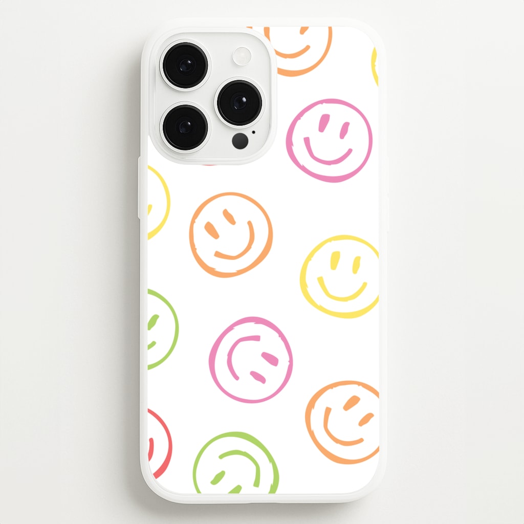 Colourful Sketched Smileys Pattern  - Summer Phone Case for iPhone 13 Pro Max