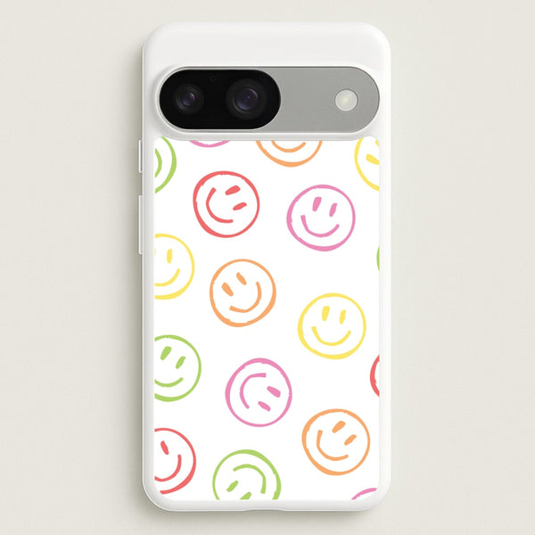 Colourful Sketched Smileys Pattern  - Summer Phone Case for Google Pixel 9 / 9 Pro