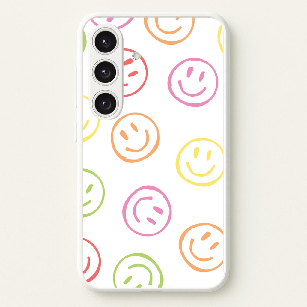 Colourful Sketched Smileys Pattern  - Summer Phone Case for Galaxy S24