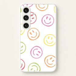 Colourful Sketched Smileys Pattern  - Summer Phone Case for Galaxy S24