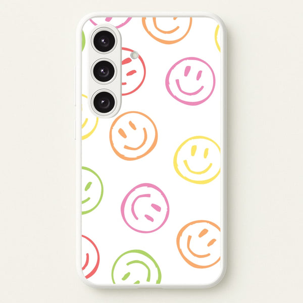 Colourful Sketched Smileys Pattern  - Summer Phone Case for Galaxy S24
