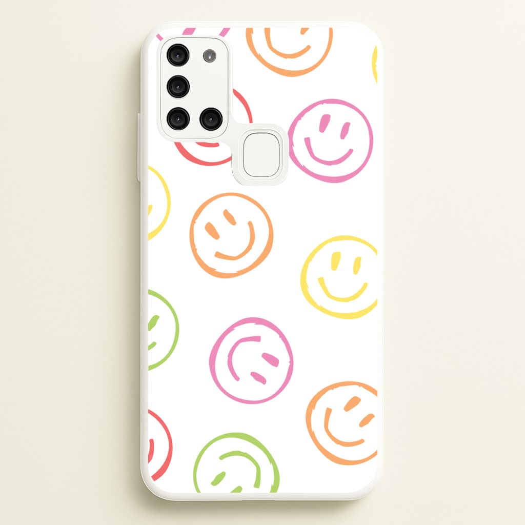 Colourful Sketched Smileys Pattern  - Summer Phone Case for Galaxy A21s