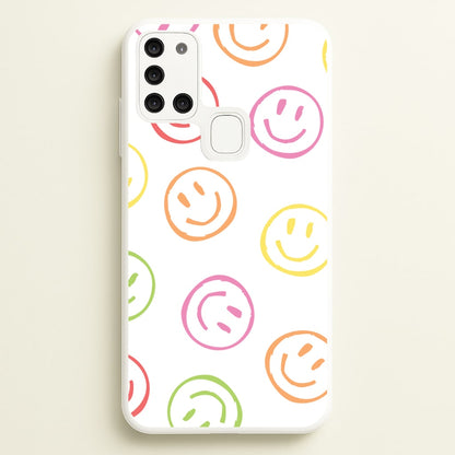 Colourful Sketched Smileys Pattern  - Summer Phone Case for Galaxy A21s