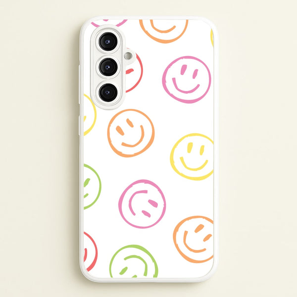 Colourful Sketched Smileys Pattern  - Summer Phone Case for Galaxy A16