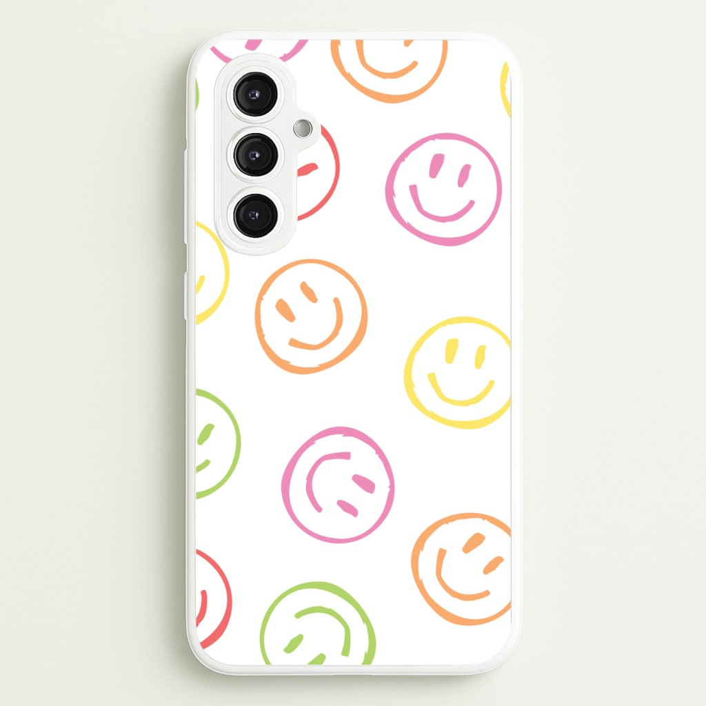 Colourful Sketched Smileys Pattern  - Summer Phone Case for Galaxy S23FE