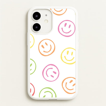 Colourful Sketched Smileys Pattern  - Summer Phone Case for iPhone 12 Mini
