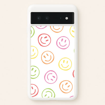 Colourful Sketched Smileys Pattern  - Summer Phone Case for Google Pixel 6