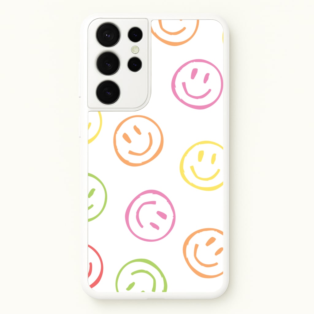 Colourful Sketched Smileys Pattern  - Summer Phone Case for Galaxy S21 Ultra