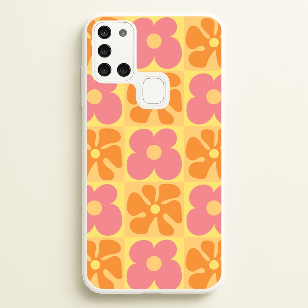 Summer Flowers Checkered Pattern  - Summer Phone Case for Galaxy A21s