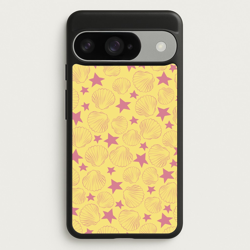 Seashells And Stars Yellow Pattern Phone Case for Google Pixel 10 / 10 Pro