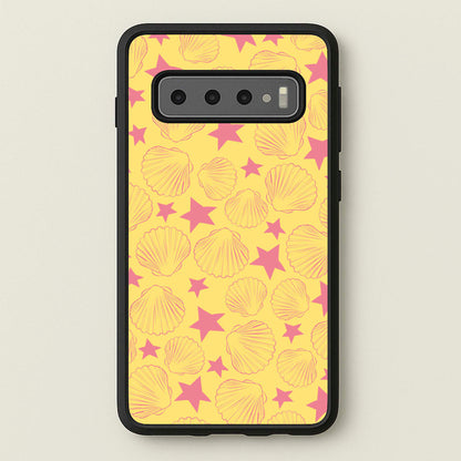 Seashells And Stars Yellow Pattern  - Summer Phone Case for Galaxy S10 Plus