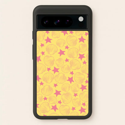 Seashells And Stars Yellow Pattern  - Summer Phone Case for Google Pixel 8 Pro