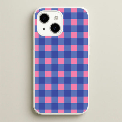 Pink And Blue Checkered Pattern  - Summer Phone Case for iPhone 15