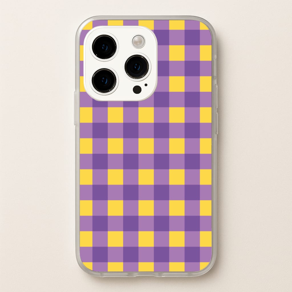 Purple And Yellow Checkered Pattern  - Summer Phone Case for iPhone 14 Pro