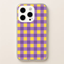 Purple And Yellow Checkered Pattern  - Summer Phone Case for iPhone 15 Pro Max