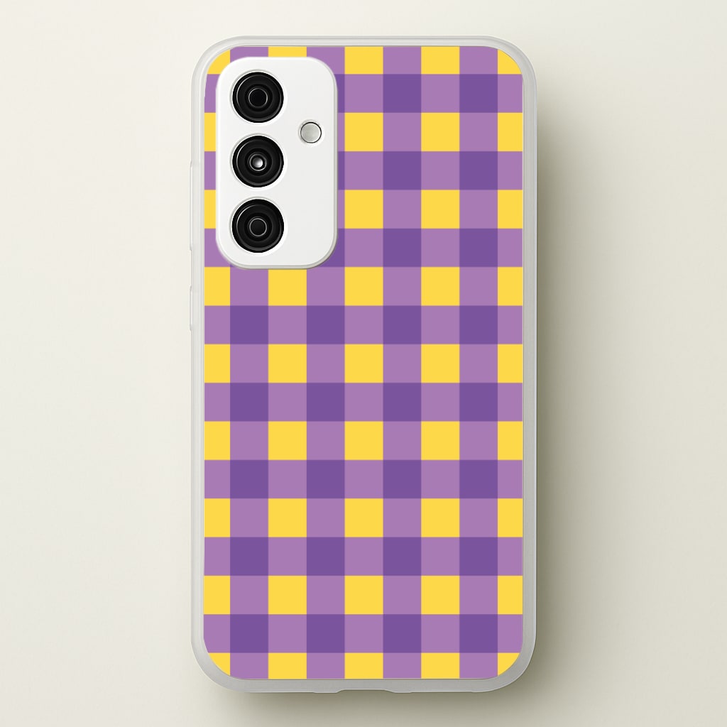 Purple And Yellow Checkered Pattern  - Summer Phone Case for Galaxy A55