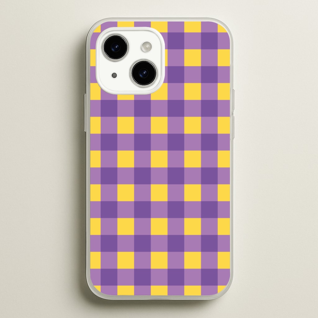Purple And Yellow Checkered Pattern  - Summer Phone Case for iPhone 14