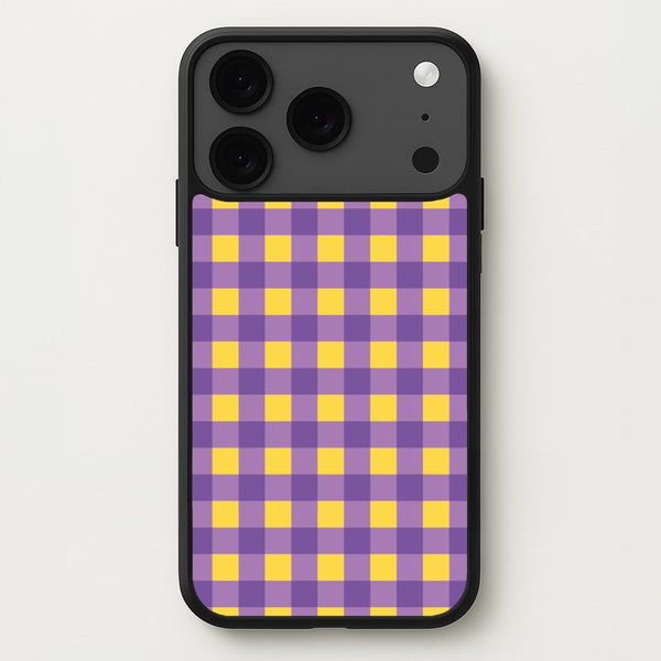Purple And Yellow Checkered Pattern Phone Case for iPhone 17 Pro