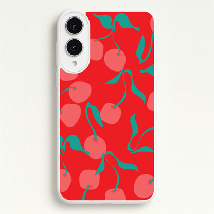 Red Abstract Cherries Pattern  - Summer Phone Case for Galaxy S25 Edge