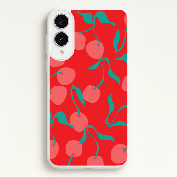 Red Abstract Cherries Pattern  - Summer Phone Case for Galaxy S25 Edge