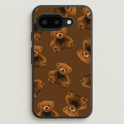 Cute Brown Bear Pattern  - Clean Girl Aesthetic Phone Case for Google Pixel 9a