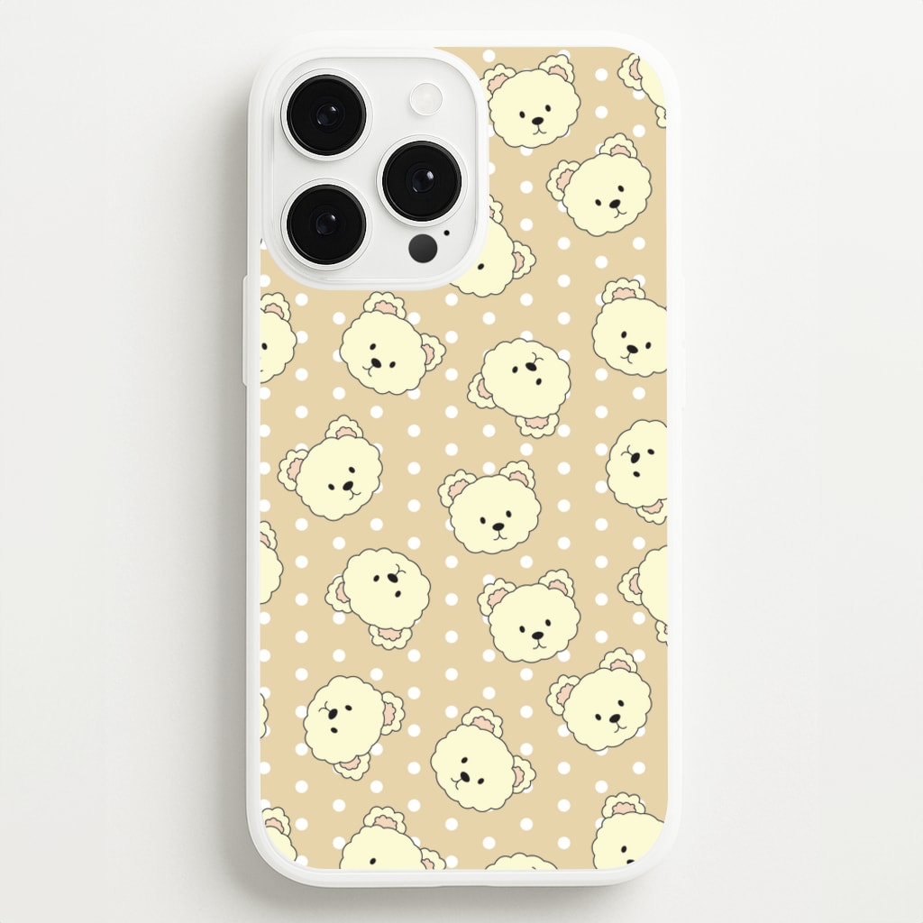 Cream Teddy Bears And Dots Pattern  - Clean Girl Aesthetic Phone Case for iPhone 13 Pro Max