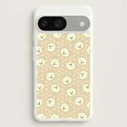 Cream Teddy Bears And Dots Pattern  - Clean Girl Aesthetic Phone Case for Google Pixel 9 / 9 Pro