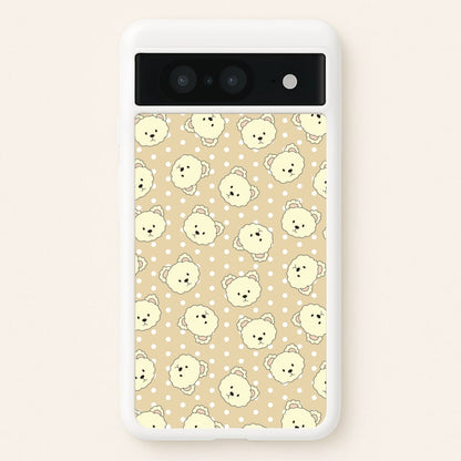 Cream Teddy Bears And Dots Pattern  - Clean Girl Aesthetic Phone Case for Google Pixel 8