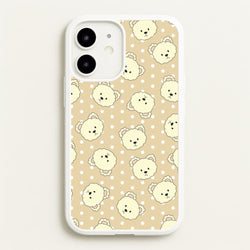 Cream Teddy Bears And Dots Pattern  - Clean Girl Aesthetic Phone Case for iPhone 12 / 12 Pro