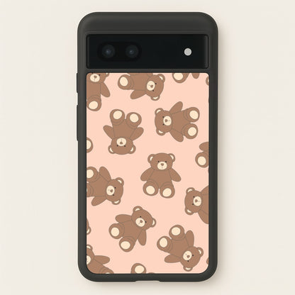 Cartoon Brown Bear Pattern  - Clean Girl Aesthetic Phone Case for Google Pixel 7a