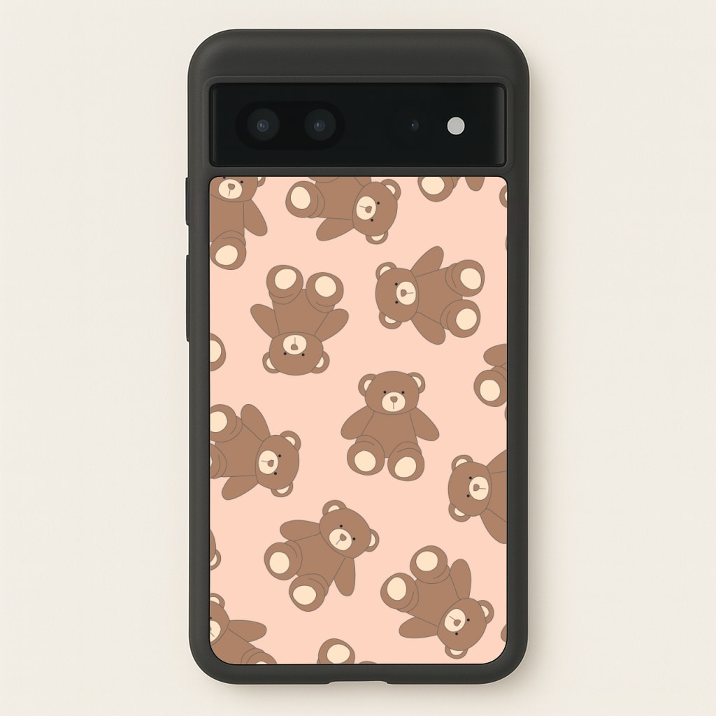 Cartoon Brown Bear Pattern  - Clean Girl Aesthetic Phone Case for Google Pixel 7