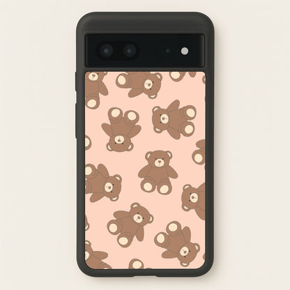 Cartoon Brown Bear Pattern  - Clean Girl Aesthetic Phone Case for Google Pixel 7