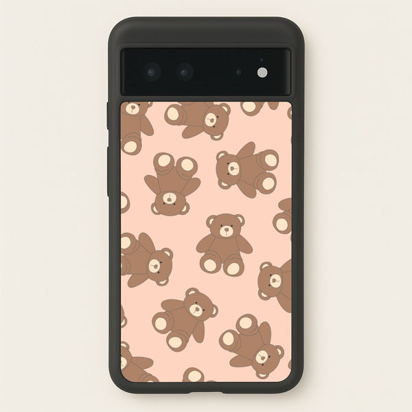 Cartoon Brown Bear Pattern  - Clean Girl Aesthetic Phone Case for Google Pixel 6