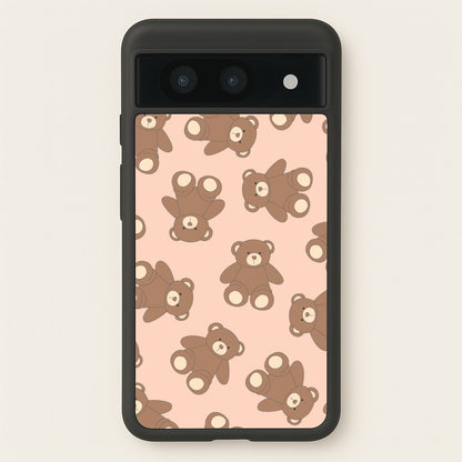 Cartoon Brown Bear Pattern  - Clean Girl Aesthetic Phone Case for Google Pixel 8a