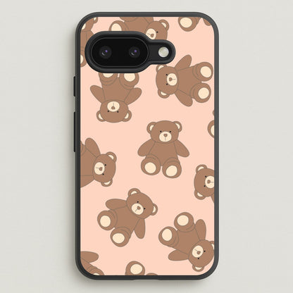 Cartoon Brown Bear Pattern  - Clean Girl Aesthetic Phone Case for Google Pixel 9a