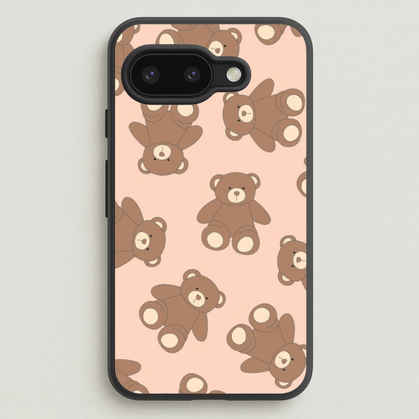 Cartoon Brown Bear Pattern  - Clean Girl Aesthetic Phone Case for Google Pixel 9a