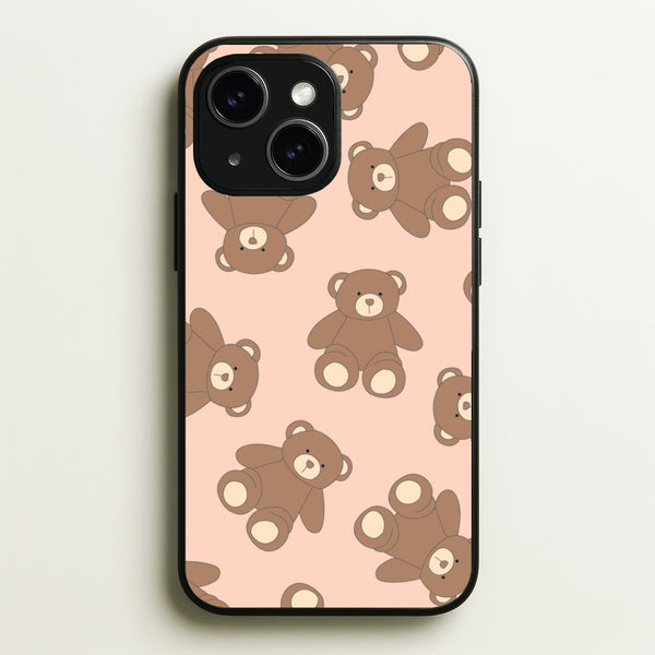 Cartoon Brown Bear Pattern  - Clean Girl Aesthetic Phone Case for iPhone 15
