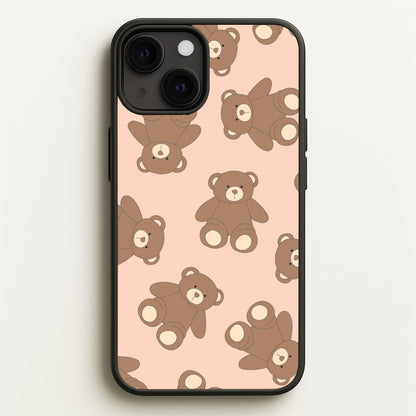 Cartoon Brown Bear Pattern  - Clean Girl Aesthetic Phone Case for iPhone 13