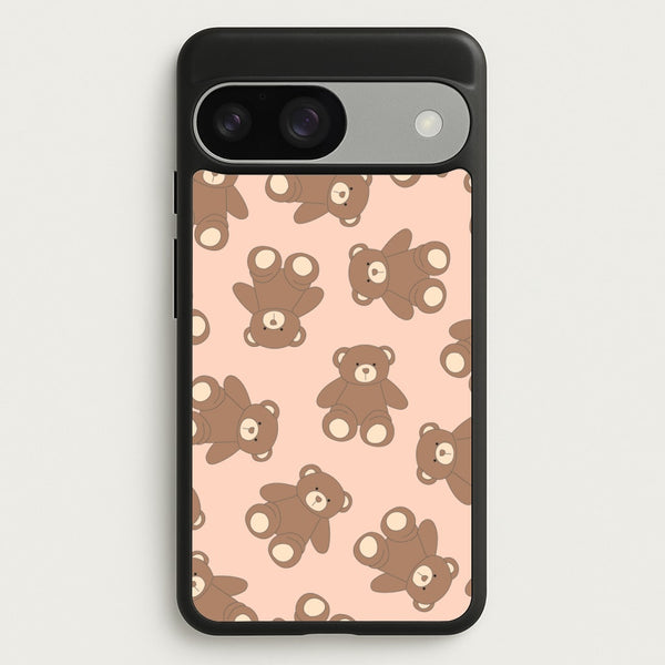 Cartoon Brown Bear Pattern  - Clean Girl Aesthetic Phone Case for Google Pixel 9 / 9 Pro
