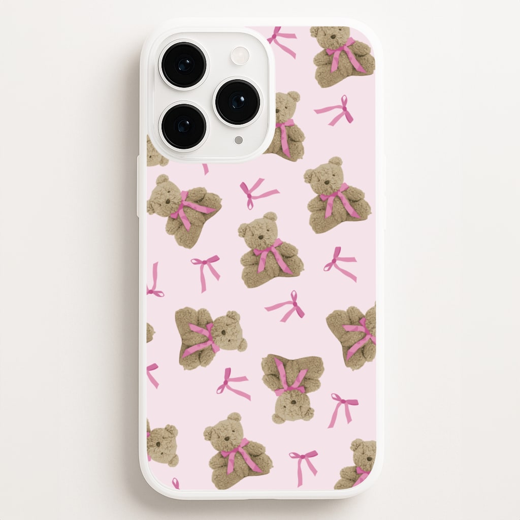 Coquette Teddy Bears And Bows Pattern  - Clean Girl Aesthetic Phone Case for iPhone 16 Pro Max