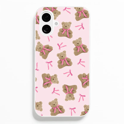 Coquette Teddy Bears And Bows Pattern  - Clean Girl Aesthetic Phone Case for iPhone 16 Plus