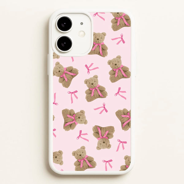 Coquette Teddy Bears And Bows Pattern  - Clean Girl Aesthetic Phone Case for iPhone 11