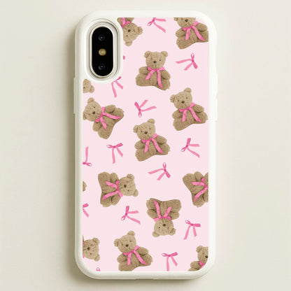 Coquette Teddy Bears And Bows Pattern  - Clean Girl Aesthetic Phone Case for iPhone X / XS