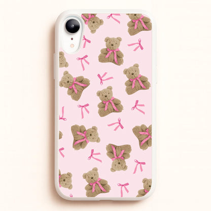 Coquette Teddy Bears And Bows Pattern  - Clean Girl Aesthetic Phone Case for iPhone XR