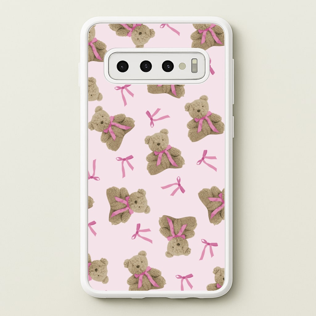 Coquette Teddy Bears And Bows Pattern  - Clean Girl Aesthetic Phone Case for Galaxy S10