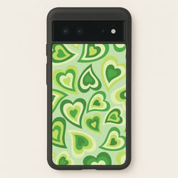 Green Hearts - Trippy Patterns  - Trippy Patterns Phone Case for Google Pixel 6