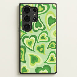 Green Hearts - Trippy Patterns  - Trippy Patterns Phone Case for Galaxy S25 Ultra