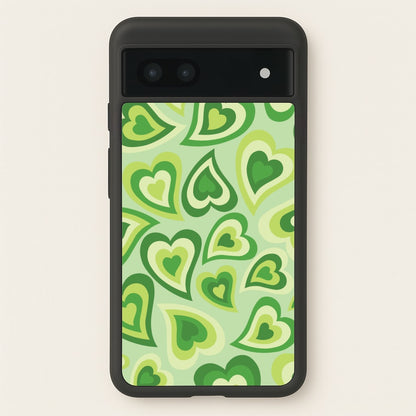 Green Hearts - Trippy Patterns  - Trippy Patterns Phone Case for Google Pixel 7a